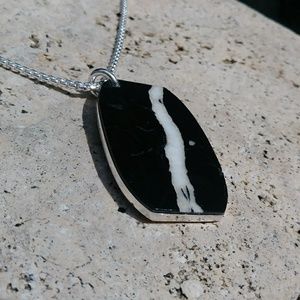 PURE Silver with Natural Marble Pendant. W/Chain